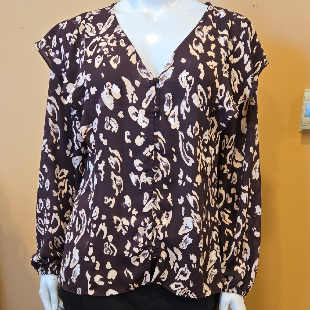 Nine West Dark Purple Patterned Top